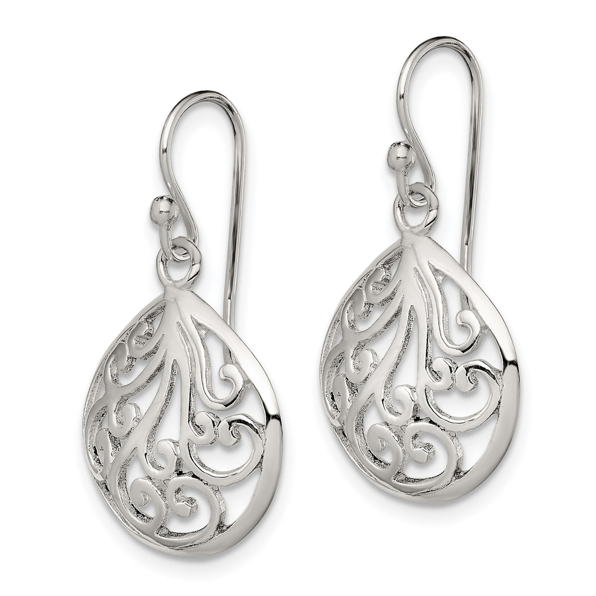Sterling Silver Dangle Earrings with Filigree Scrollwork Teardrop Design for Women