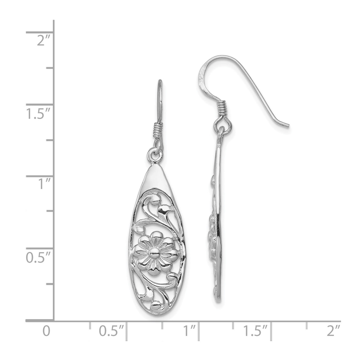 Sterling Silver Dangle Earrings with Openwork Floral Vine Design, Vintage Botanical Style