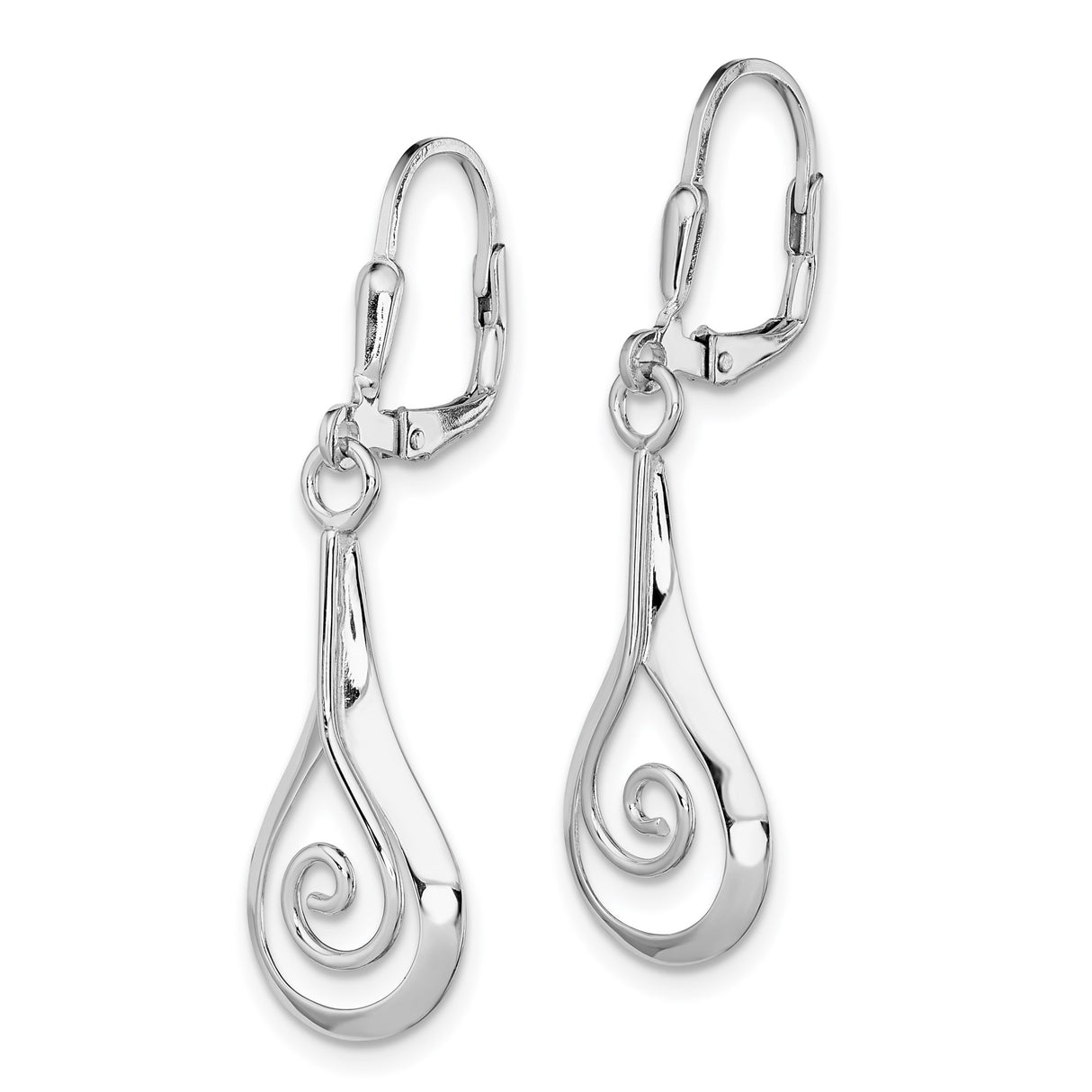 Sterling Silver Drop Earrings with Teardrop Swirl and Spiral Twist Design, Leverback Dangle Style