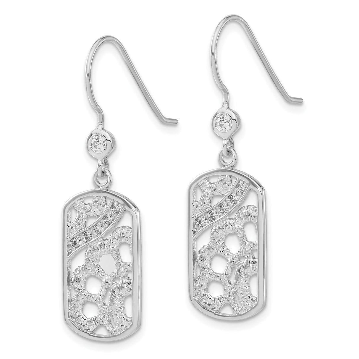 Sterling Silver Dangle Earrings with Cubic Zirconia and Abstract Openwork Design
