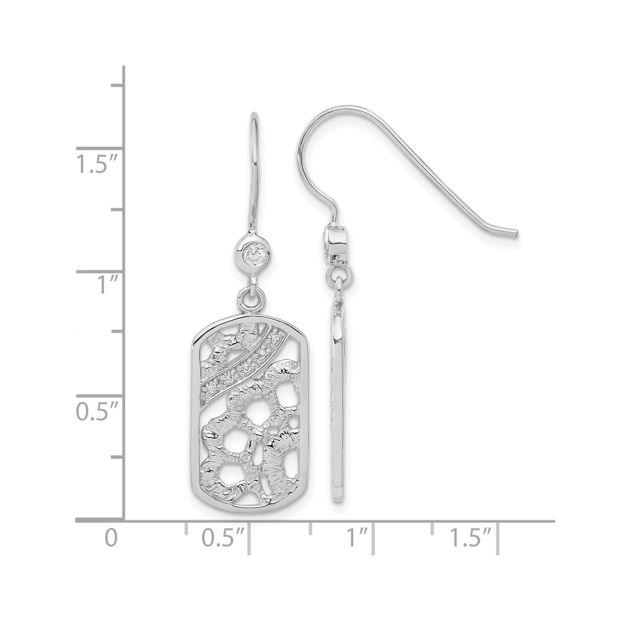 Sterling Silver Dangle Earrings with Cubic Zirconia and Abstract Openwork Design