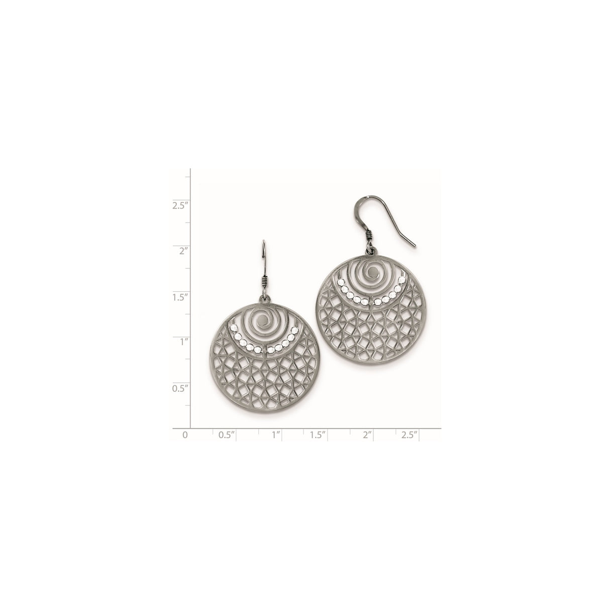 Sterling Silver Dangle Earrings with Spiral and Lattice Design, White Crystal Accents, Boho Style