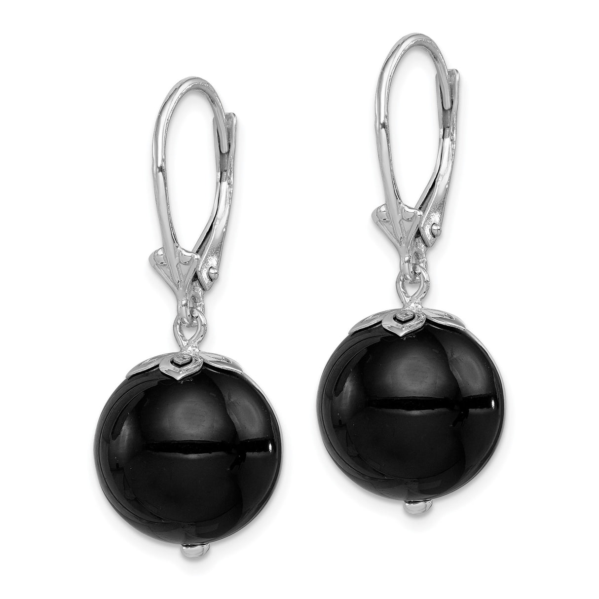 Sterling Silver Dangle Earrings with Black Onyx Beads, Leverback Drop Design