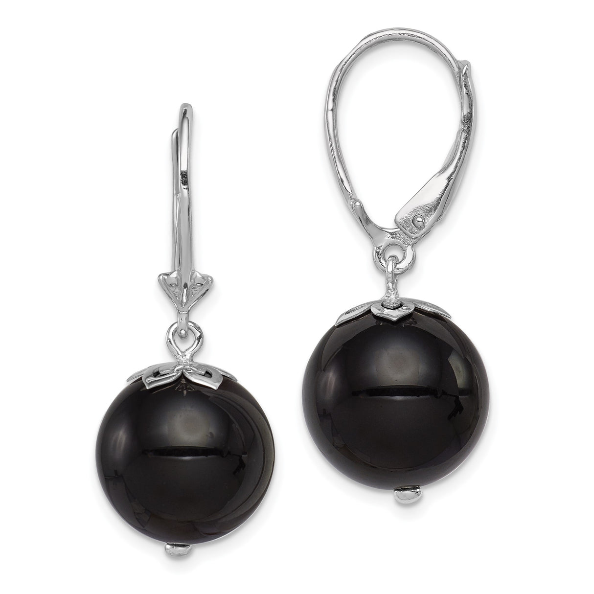 Sterling Silver Dangle Earrings with Black Onyx Beads, Leverback Drop Design