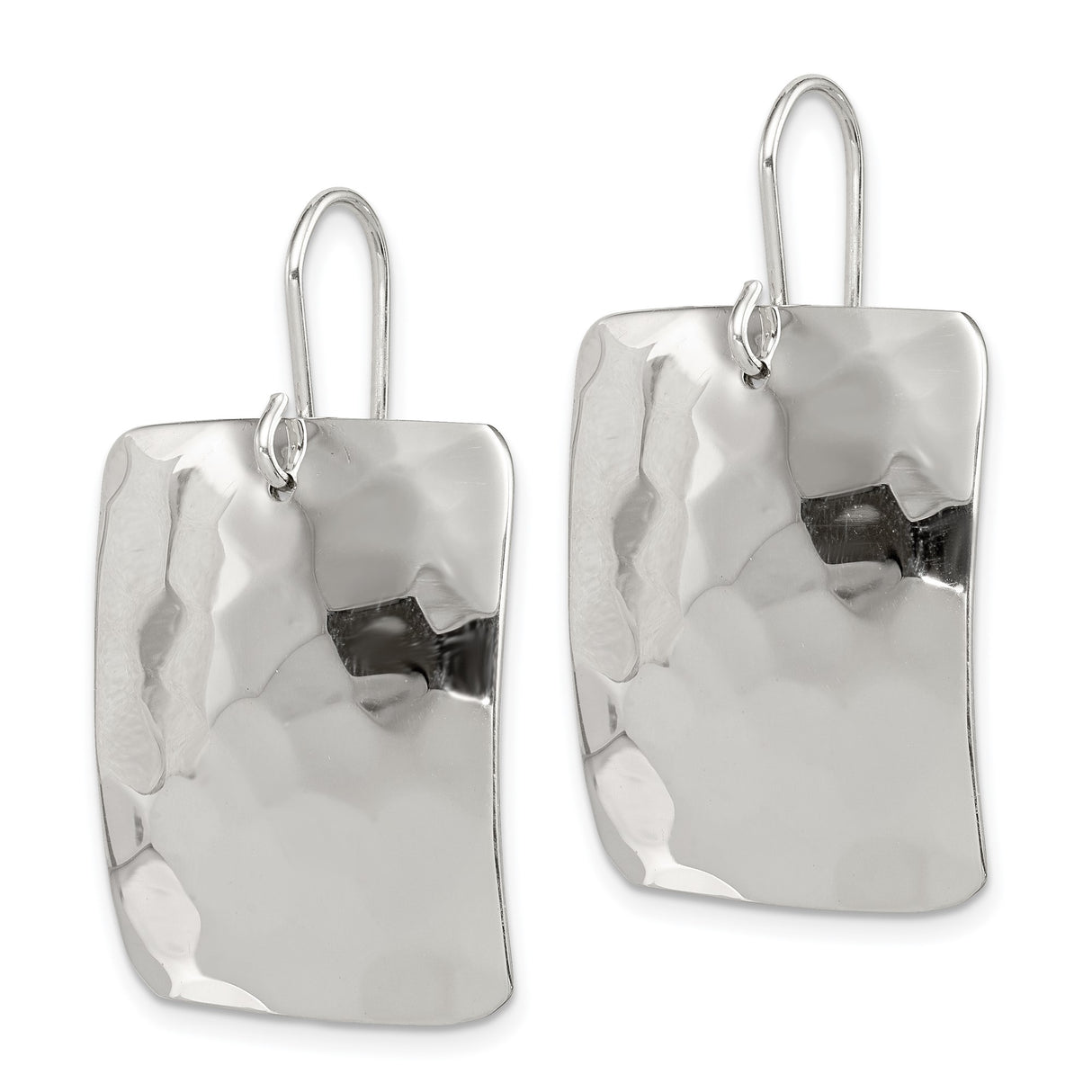 Sterling Silver Rectangle Dangle Earrings with Hammered Texture and High Polish Finish