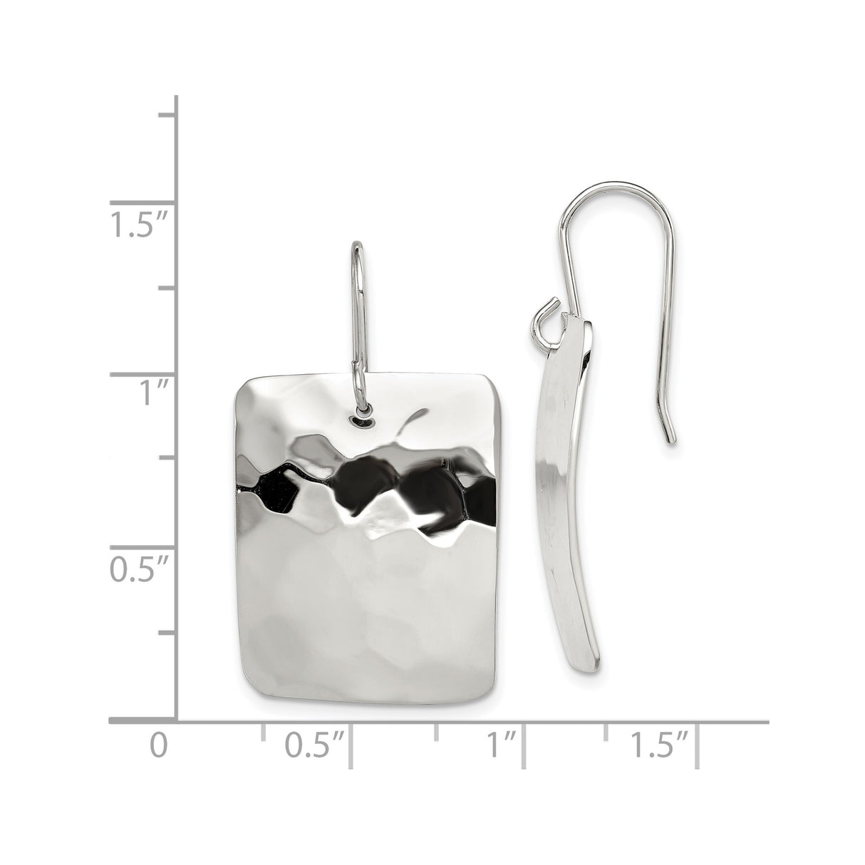 Sterling Silver Rectangle Dangle Earrings with Hammered Texture and High Polish Finish