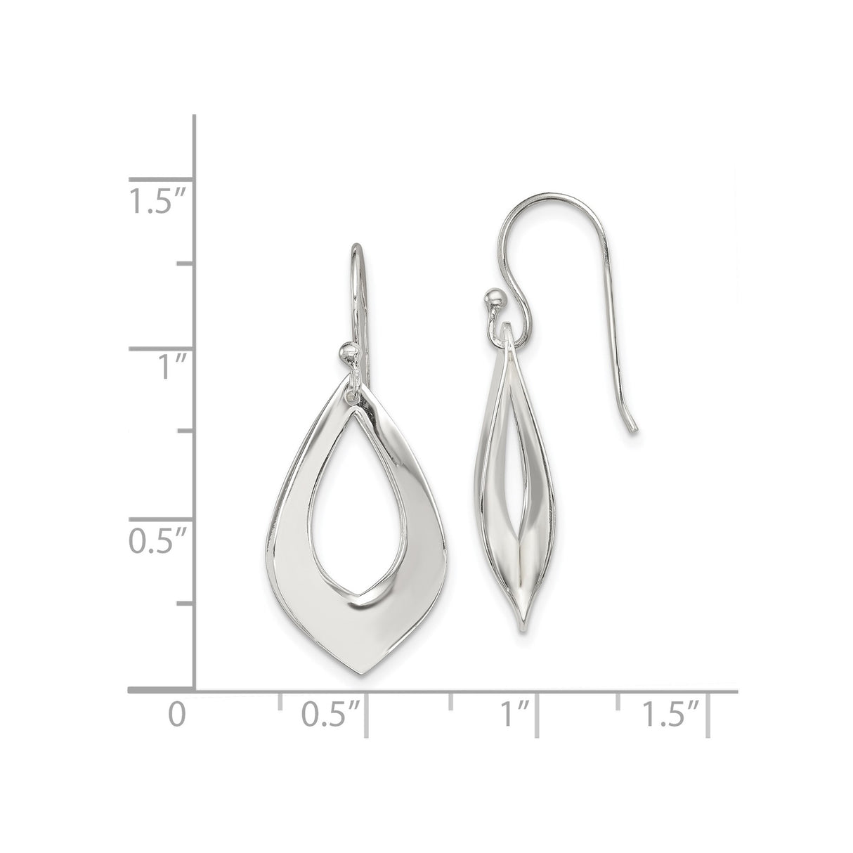 Sterling Silver Dangle Earrings, Open Teardrop Drop Design, Sleek Minimalist Style for Women