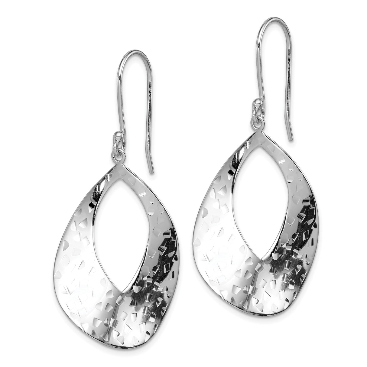 Sterling Silver Teardrop Dangle Earrings with Hammered Texture and Open Cut Design