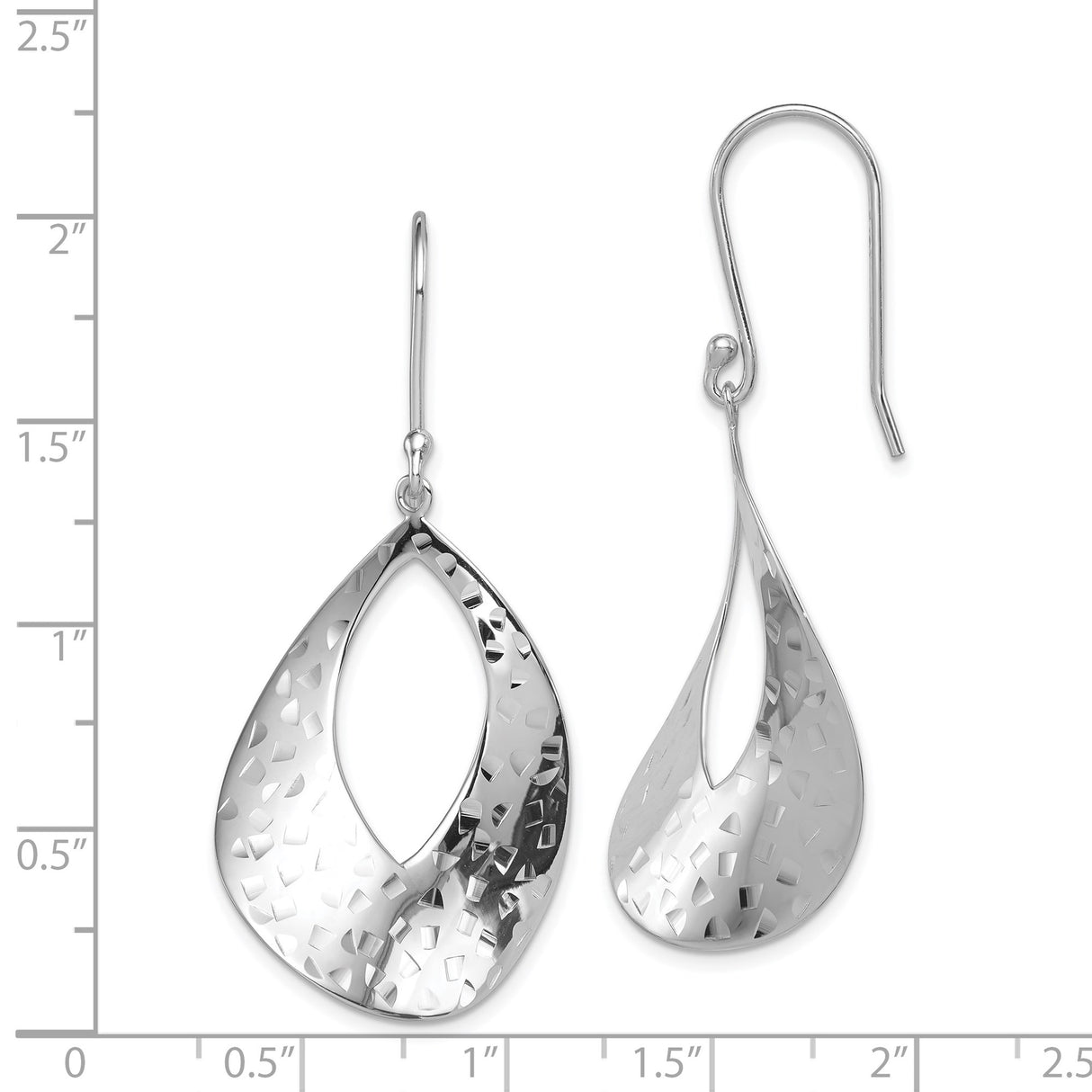 Sterling Silver Teardrop Dangle Earrings with Hammered Texture and Open Cut Design