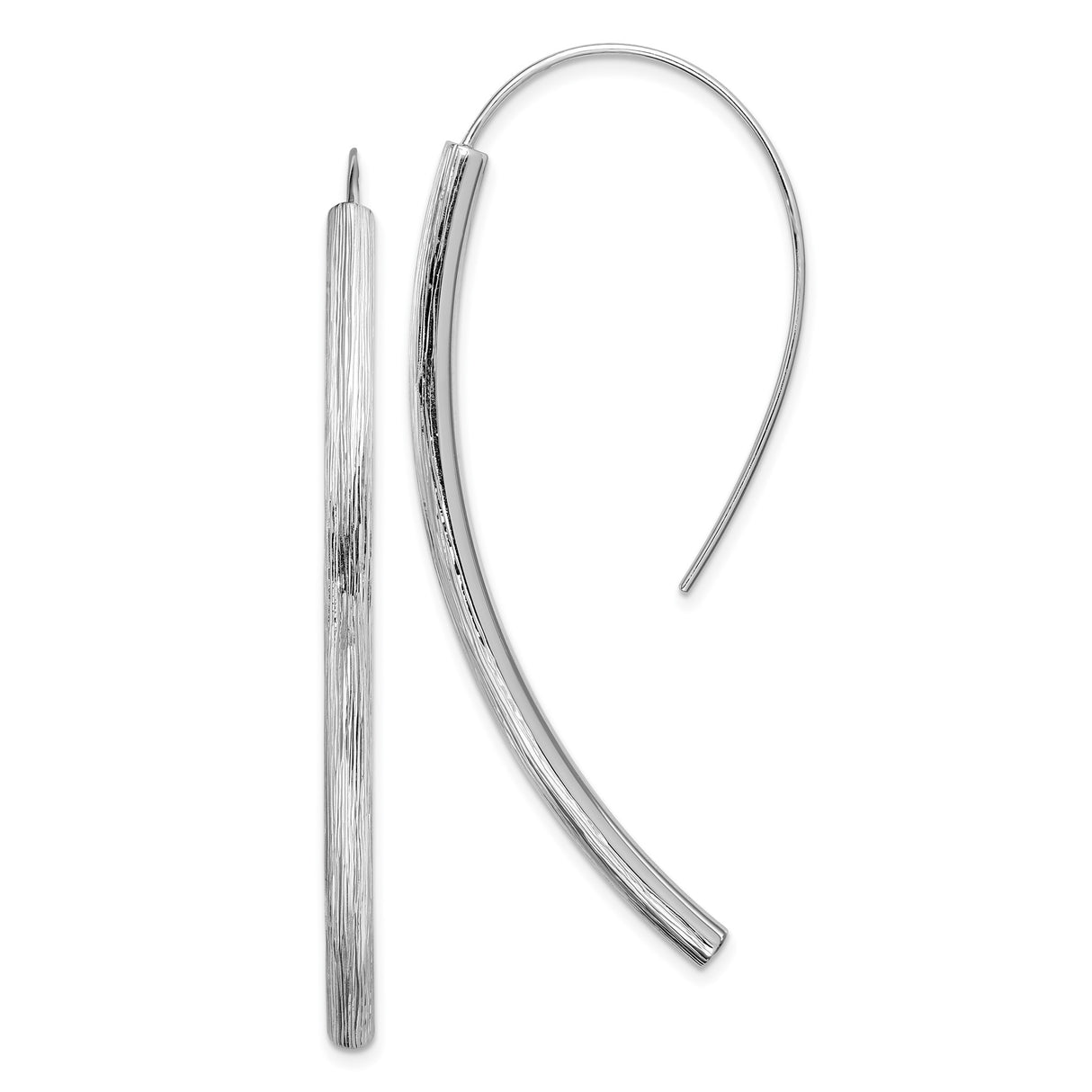 Sterling Silver Threader Earrings with Elongated Bar Drop and Brushed Texture