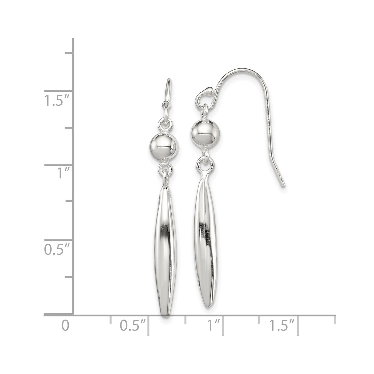 Sterling Silver Drop Earrings with Elongated Teardrop Shape and Polished Bead Accents