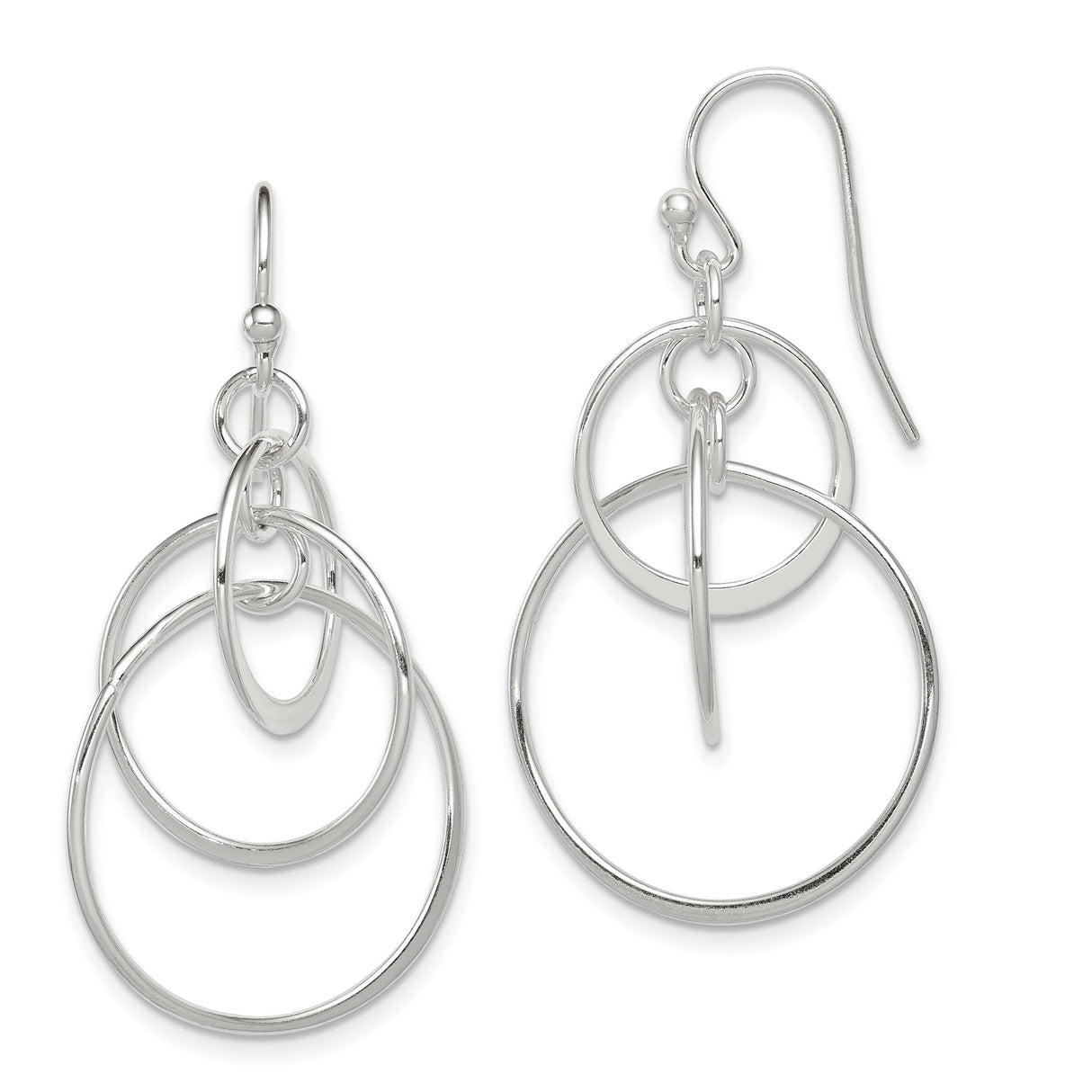 Sterling Silver Dangle Earrings with Interlocking Open Hoops, Modern Geometric Circle Design