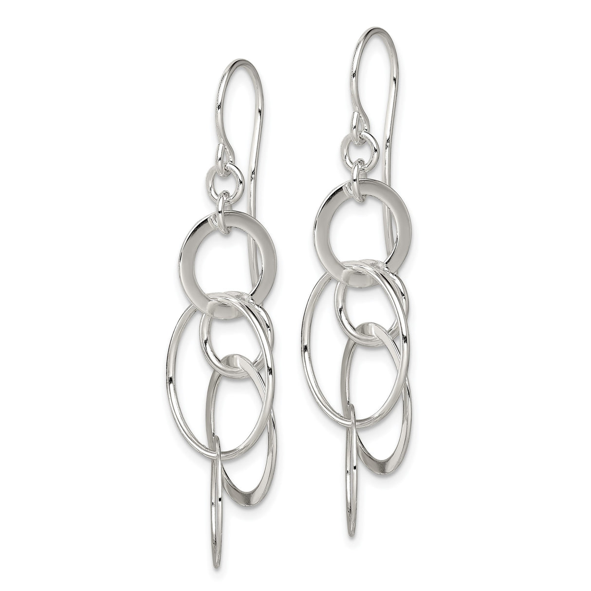 Sterling Silver Dangle Earrings with Interlocking Open Circles, Modern Minimalist Design for Women