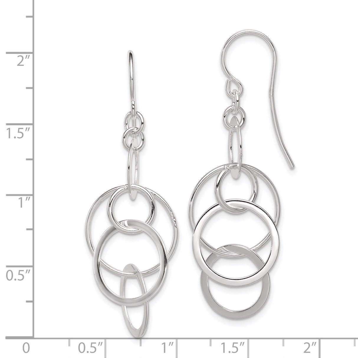 Sterling Silver Dangle Earrings with Interlocking Open Circles, Modern Minimalist Design for Women