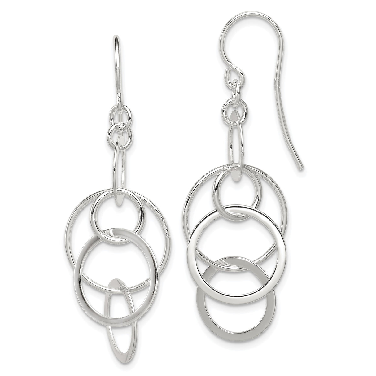 Sterling Silver Dangle Earrings with Interlocking Open Circles, Modern Minimalist Design for Women