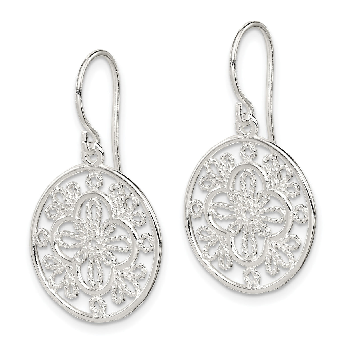 Sterling Silver Mandala Dangle Earrings with Floral Openwork Design, Bohemian Style for Women