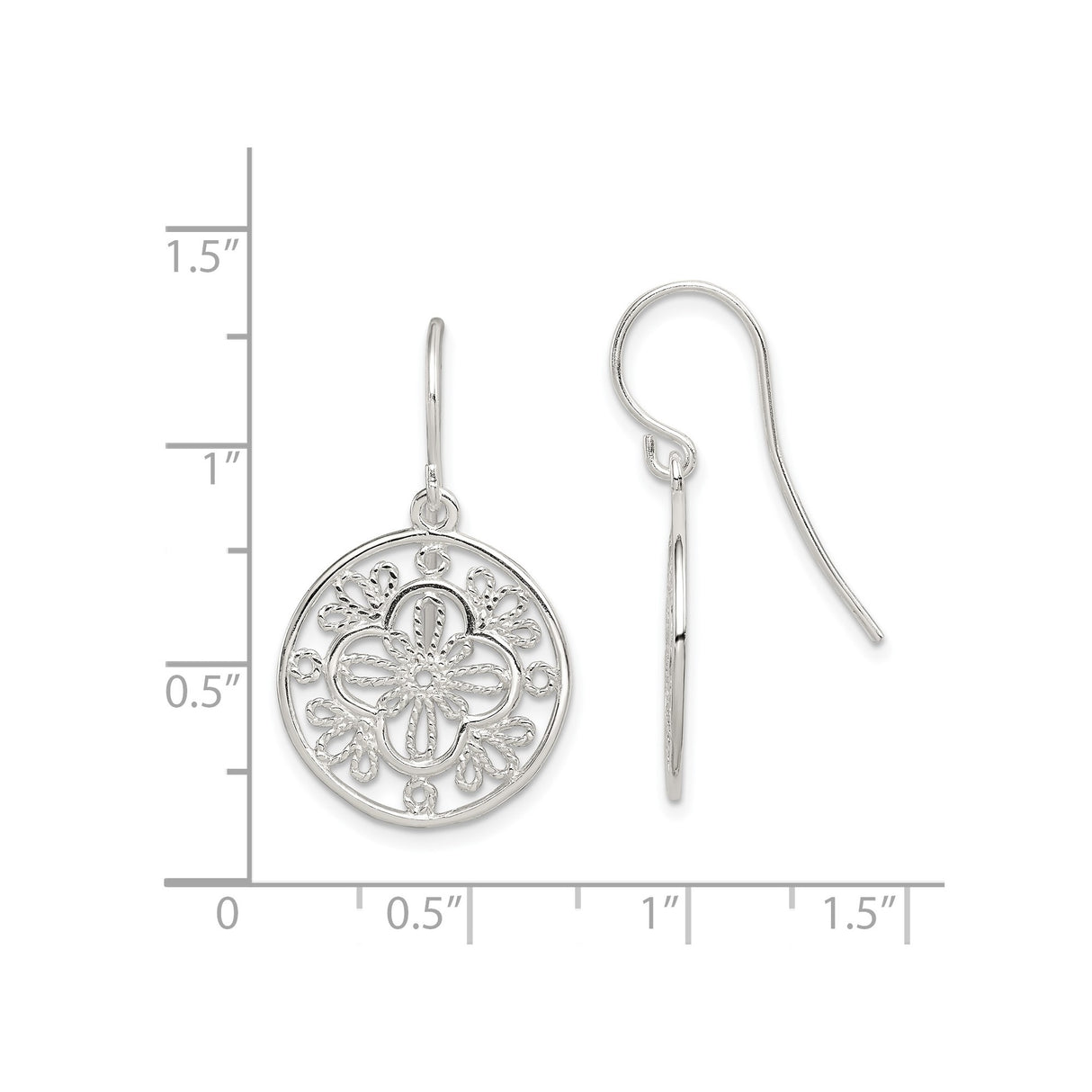 Sterling Silver Mandala Dangle Earrings with Floral Openwork Design, Bohemian Style for Women