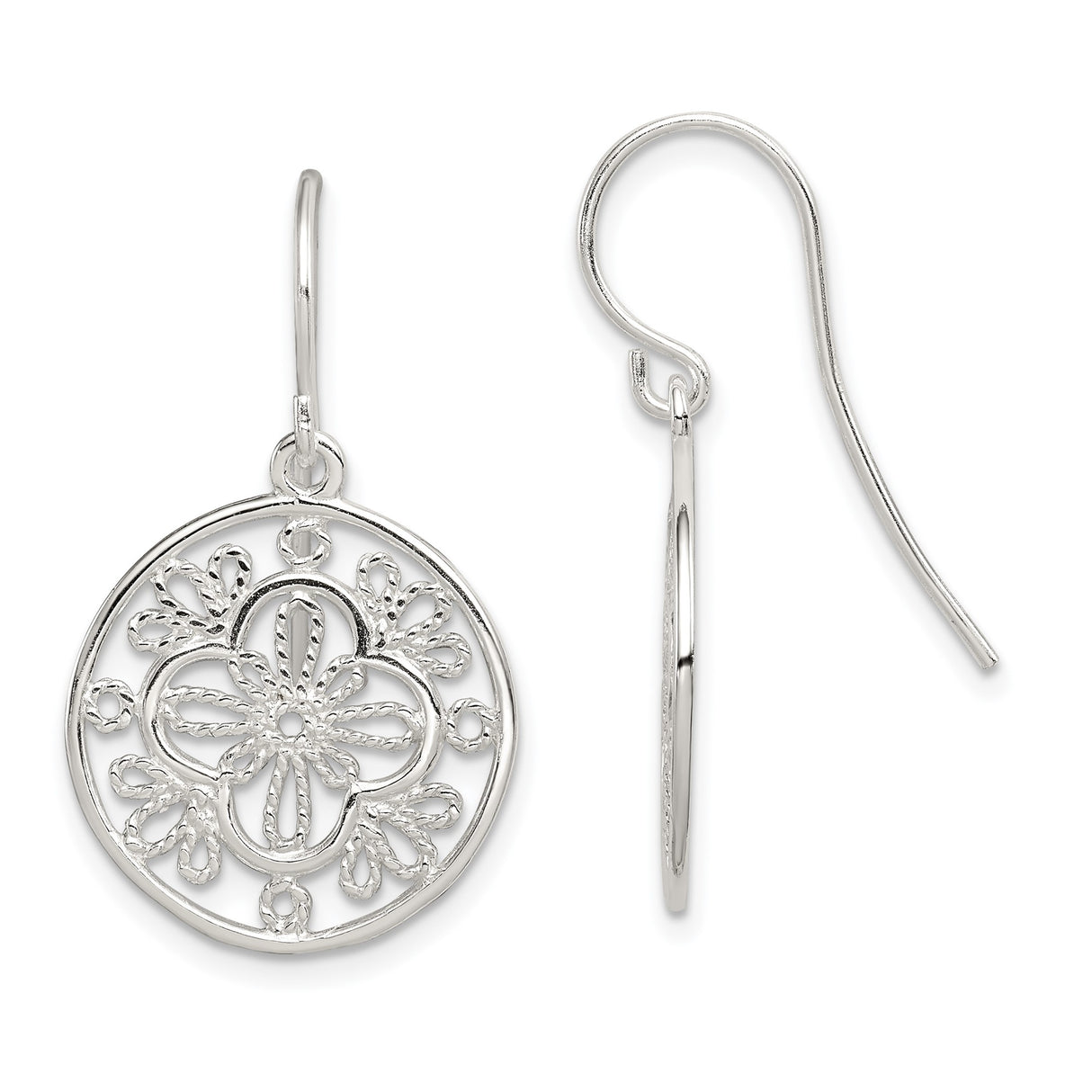 Sterling Silver Mandala Dangle Earrings with Floral Openwork Design, Bohemian Style for Women
