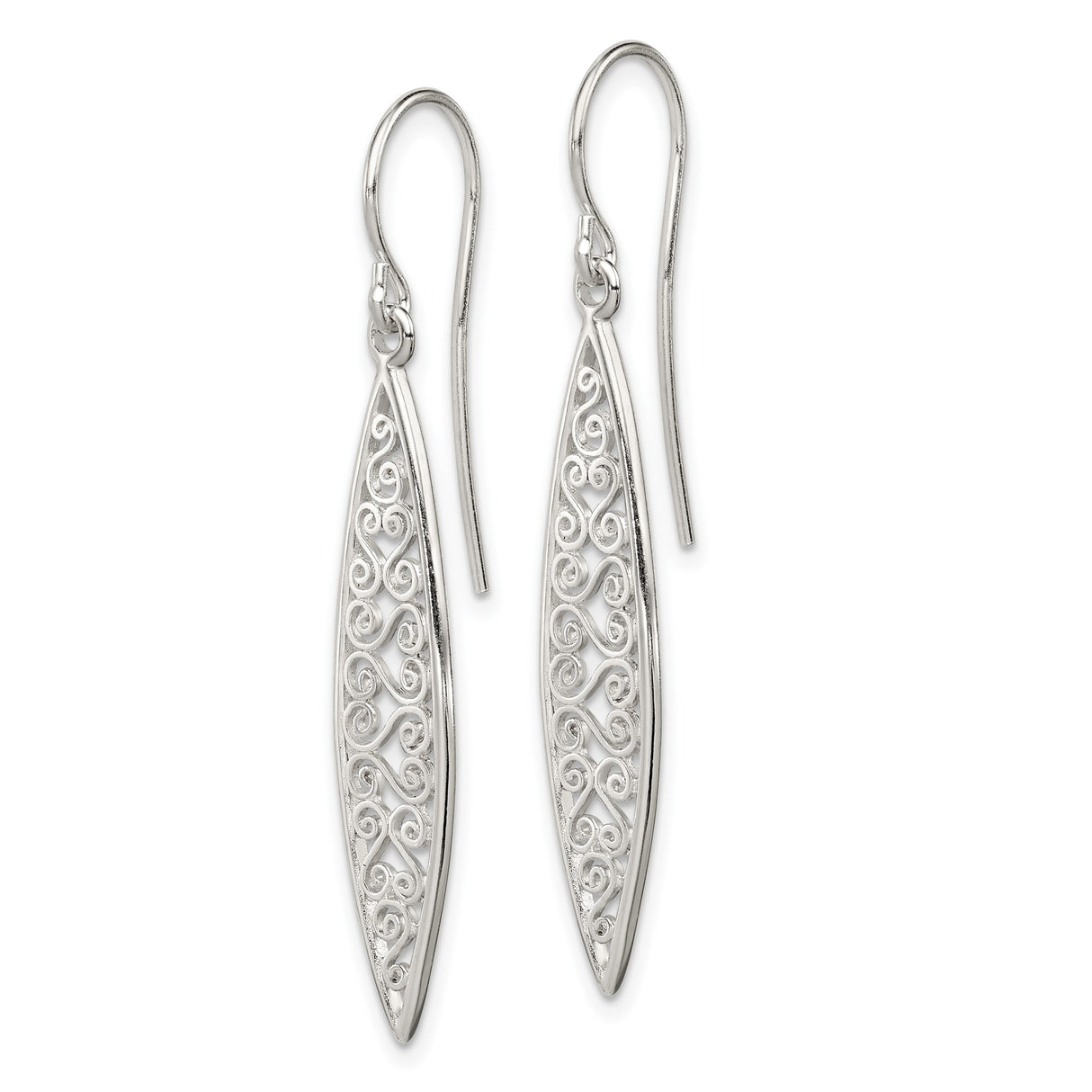 Sterling Silver Dangle Earrings with Marquise Shape and Filigree Scrollwork Design for Women