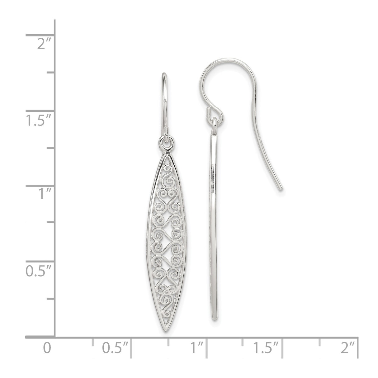 Sterling Silver Dangle Earrings with Marquise Shape and Filigree Scrollwork Design for Women