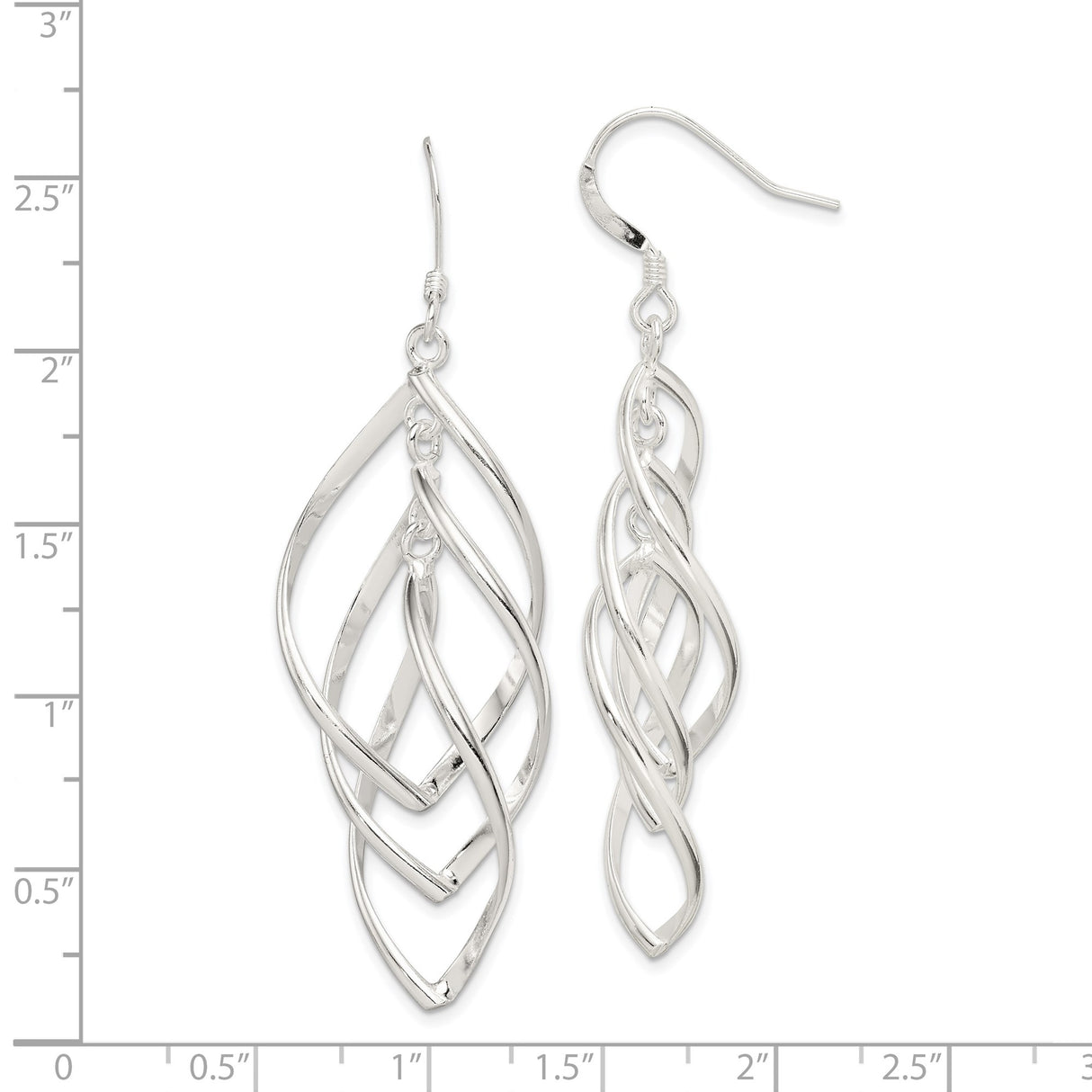Sterling Silver Dangle Earrings with Open Marquise Twist and Fluid Curves Design for Women