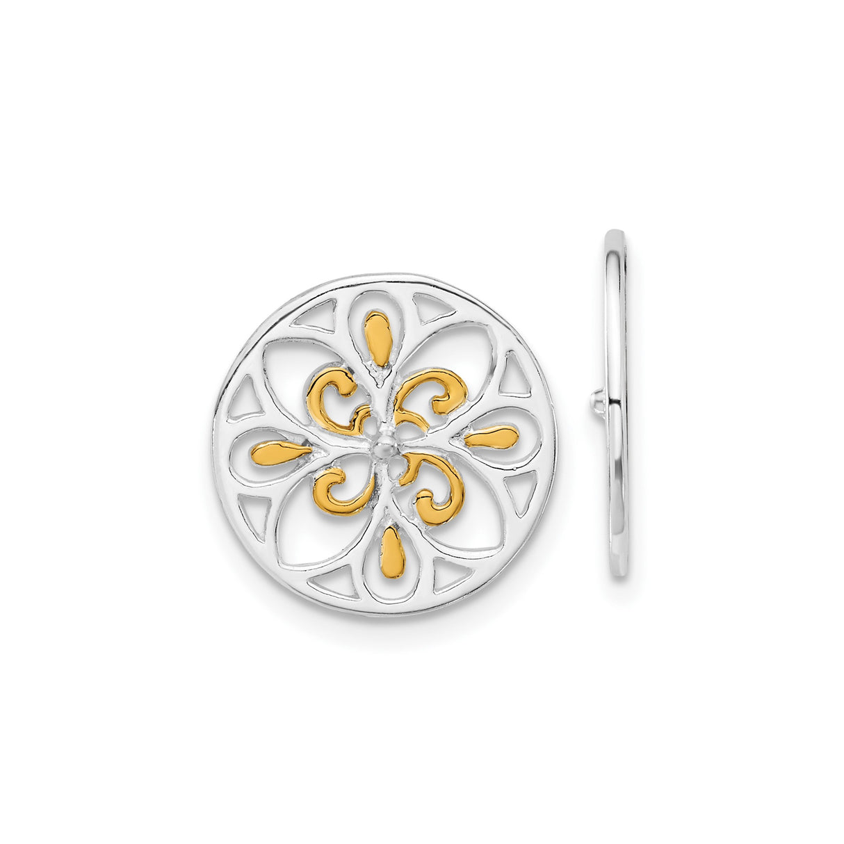 Sterling Silver Pendant with Yellow Gold Accents, Floral Filigree Mandala Design