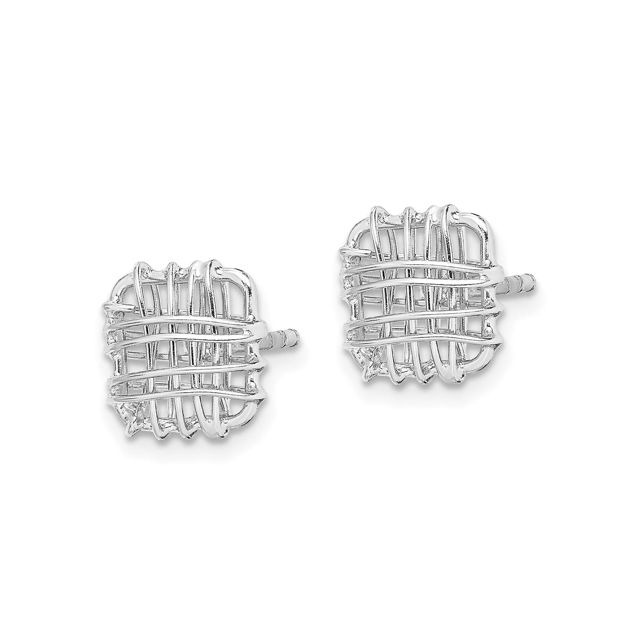 Sterling Silver Stud Earrings with Woven Wire Cage Design, Modern Geometric Style