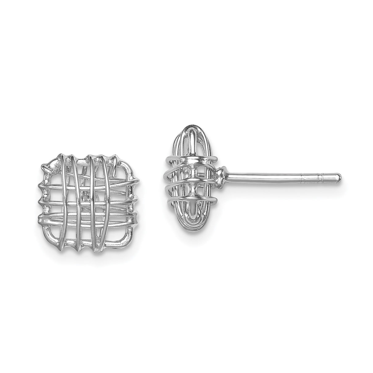Sterling Silver Stud Earrings with Woven Wire Cage Design, Modern Geometric Style