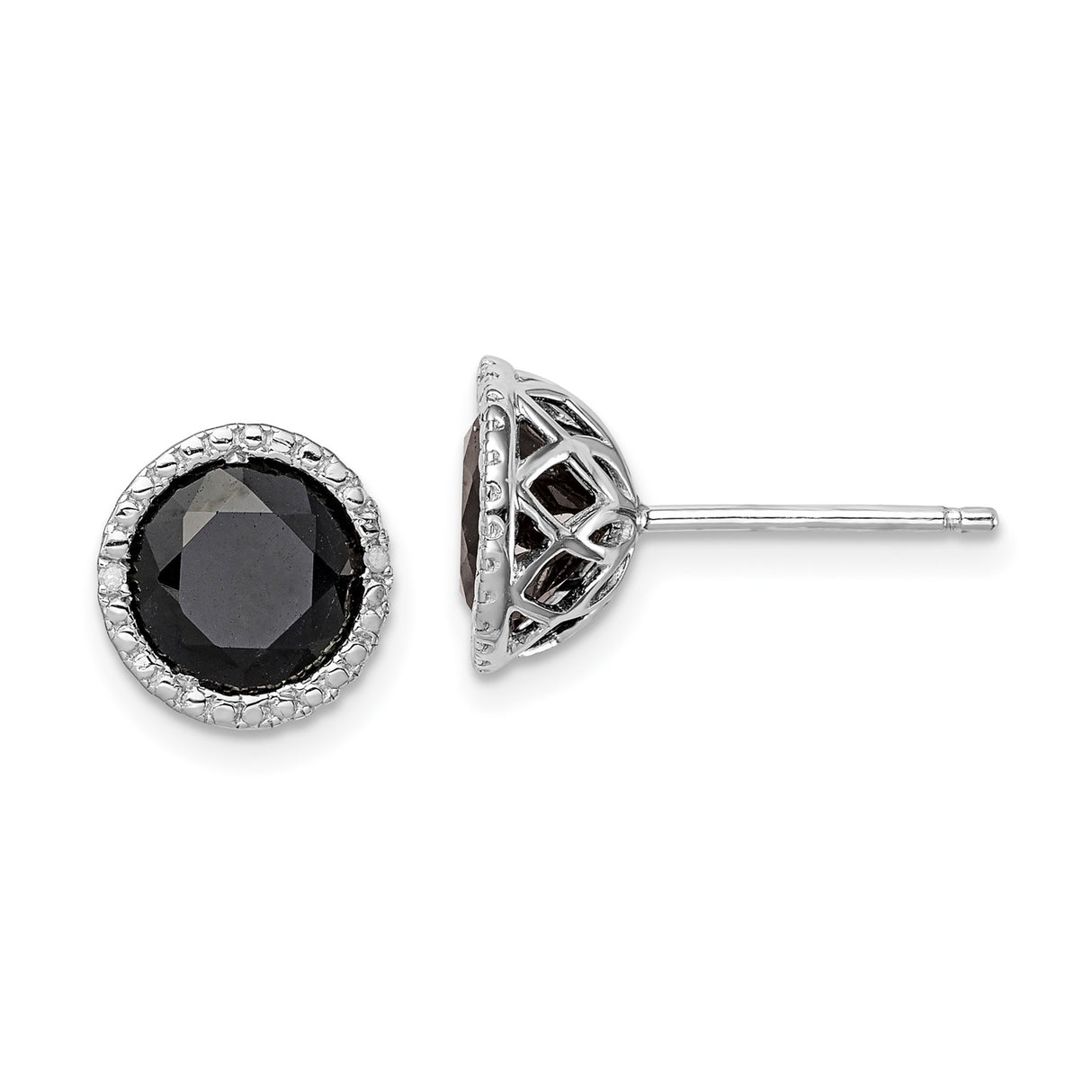 Sterling Silver Stud Earrings with Sapphire and Diamond Halo in Vintage Style