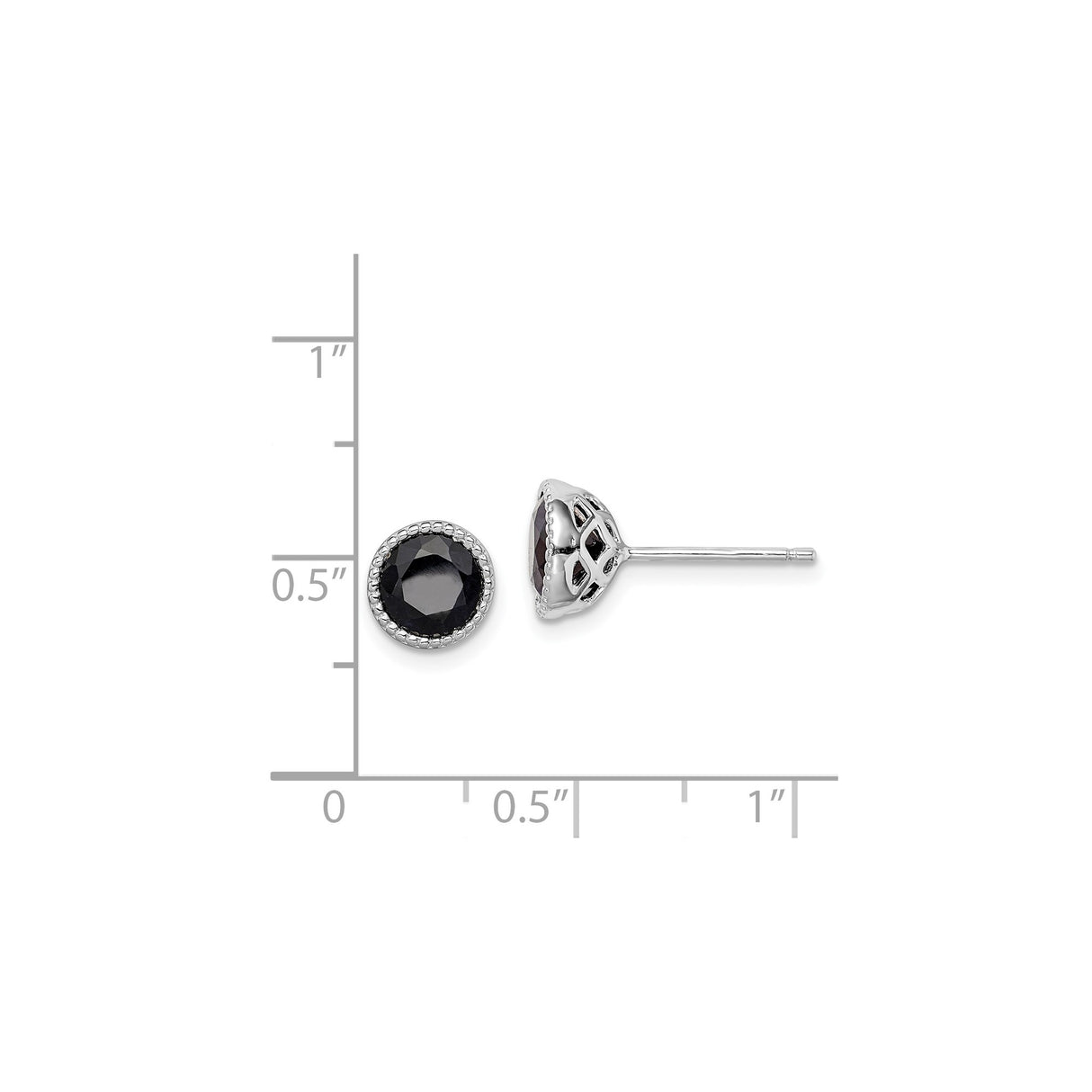 Sterling Silver Stud Earrings with Sapphire Gemstone in Vintage Bezel Setting for Women