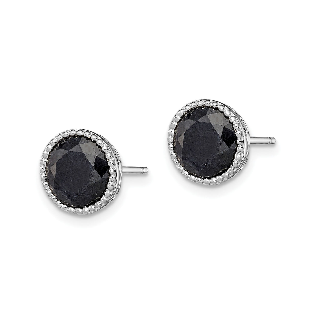Sterling Silver Stud Earrings with Sapphire Gemstone in Beaded Bezel Setting