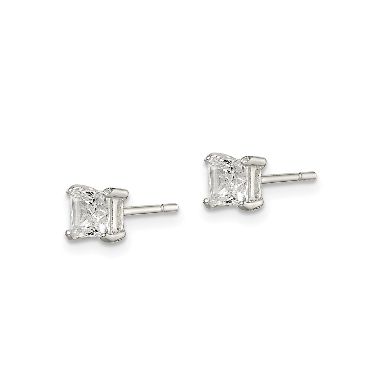 Sterling Silver Stud Earrings with Princess Cut Cubic Zirconia, Square Minimalist Design