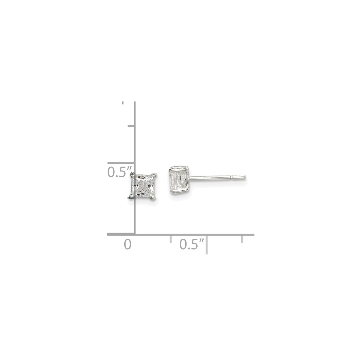 Sterling Silver Stud Earrings with Princess Cut Cubic Zirconia, Square Minimalist Design