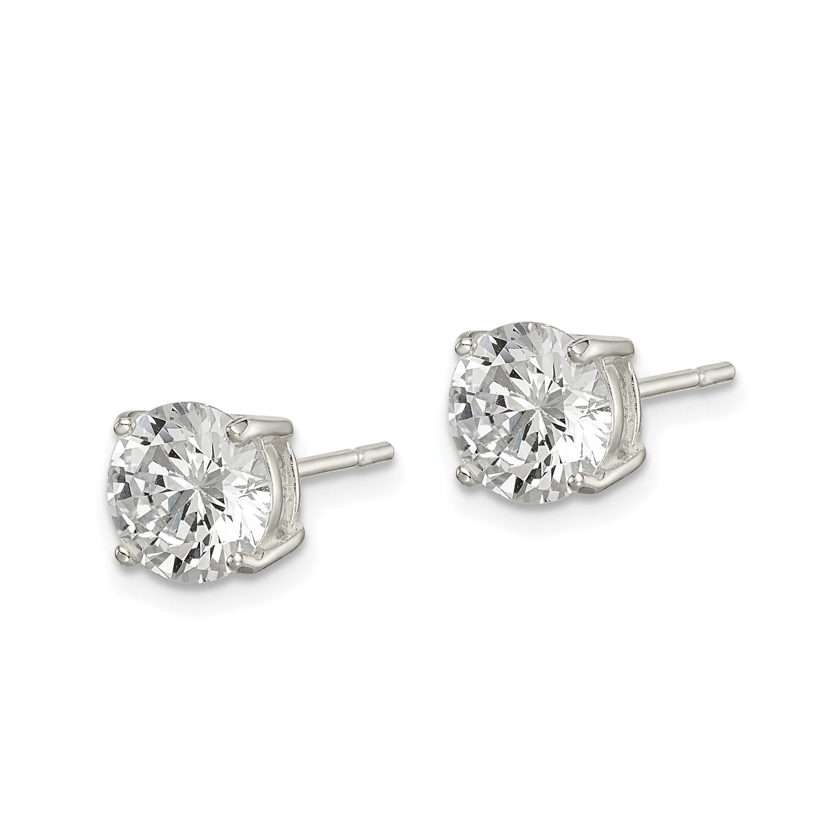 Sterling Silver Stud Earrings with Cubic Zirconia Solitaire, Minimalist Unisex Design