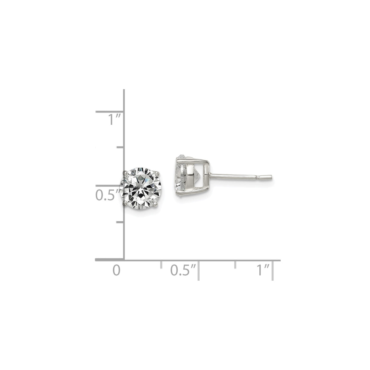 Sterling Silver Stud Earrings with Cubic Zirconia Solitaire, Minimalist Unisex Design