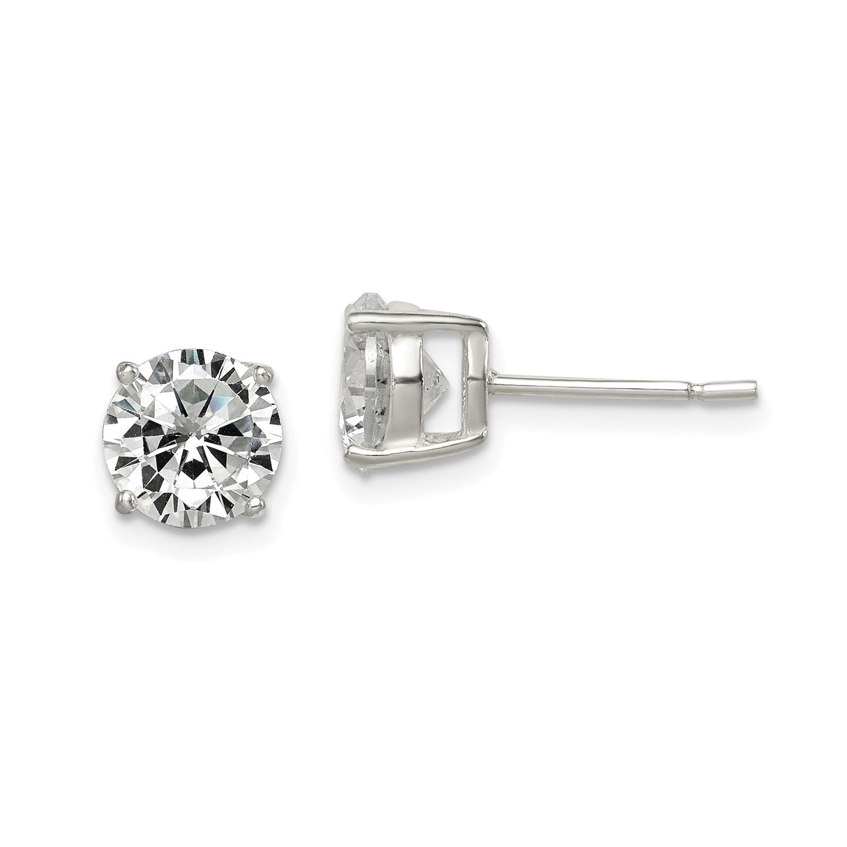 Sterling Silver Stud Earrings with Cubic Zirconia Solitaire, Minimalist Unisex Design