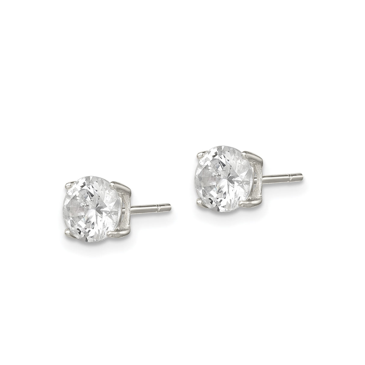 Sterling Silver Stud Earrings with Round Cut Cubic Zirconia, Minimalist Solitaire Design