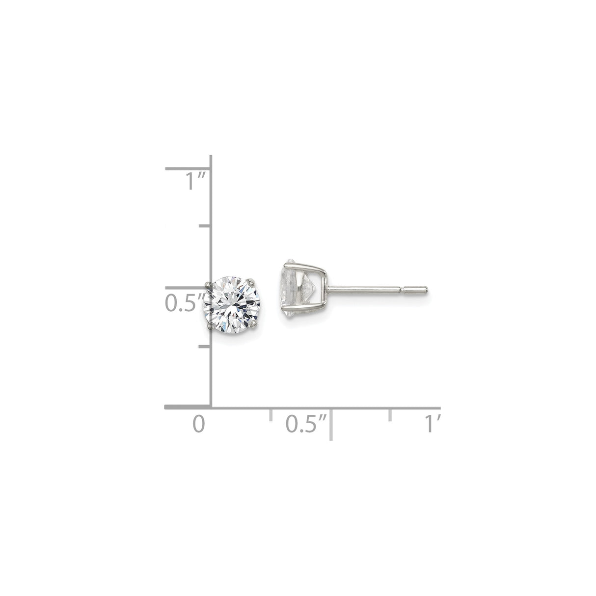 Sterling Silver Stud Earrings with Round Cut Cubic Zirconia, Minimalist Solitaire Design