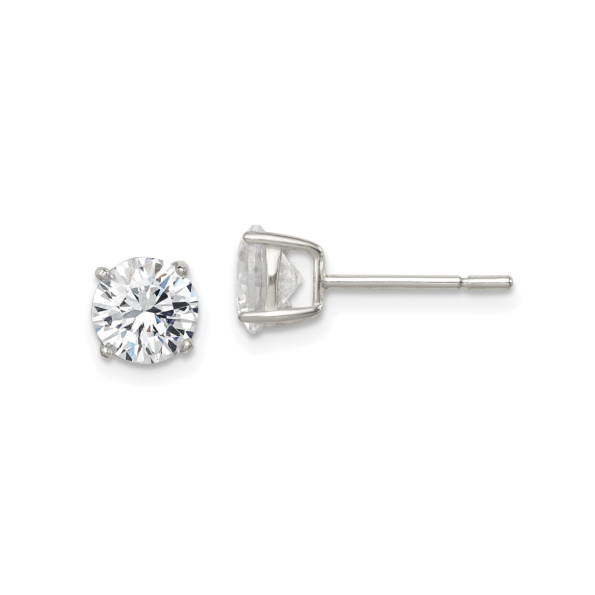 Sterling Silver Stud Earrings with Round Cut Cubic Zirconia, Minimalist Solitaire Design