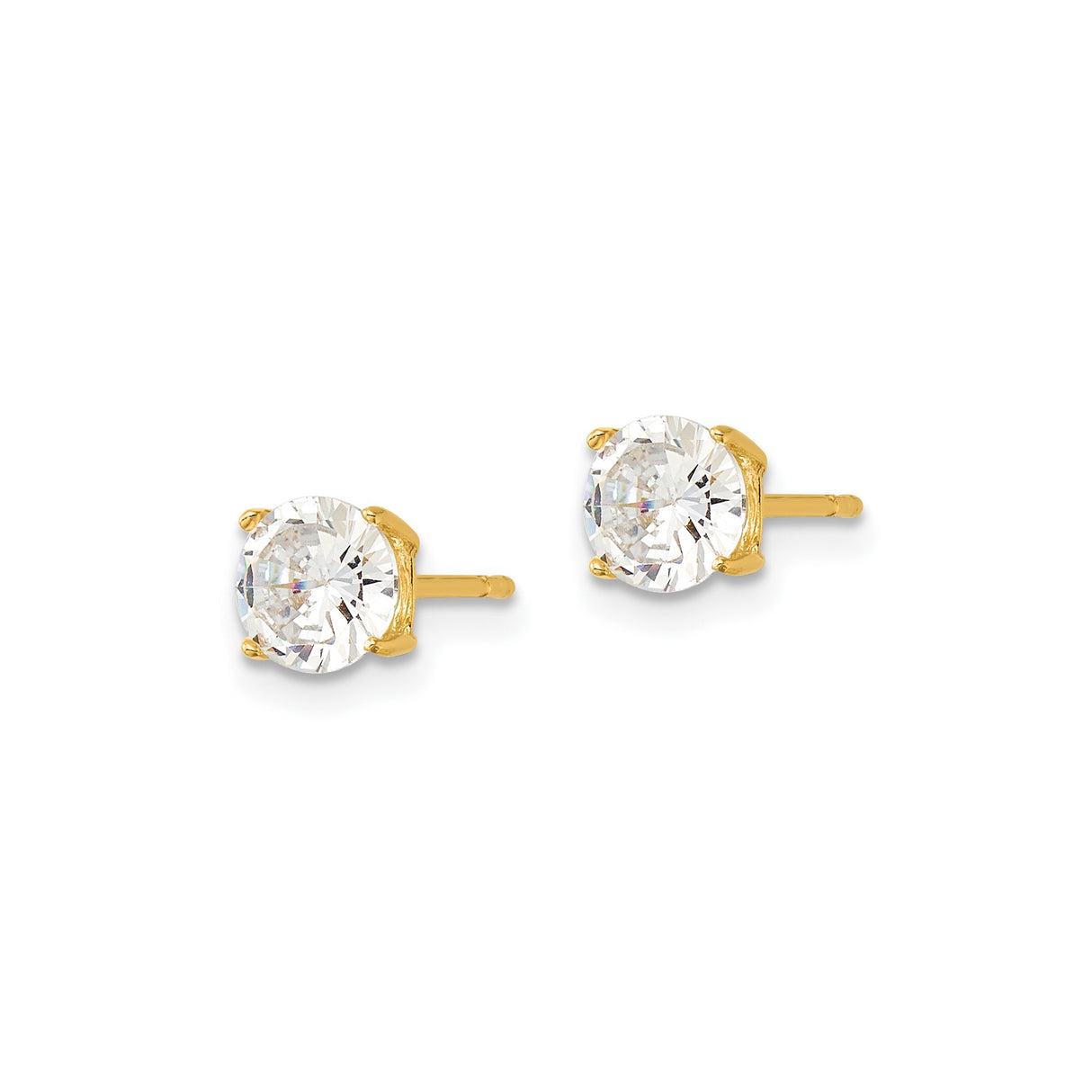 Sterling Silver Round Stud Earrings with Clear Cubic Zirconia, Four-Prong Solitaire Setting