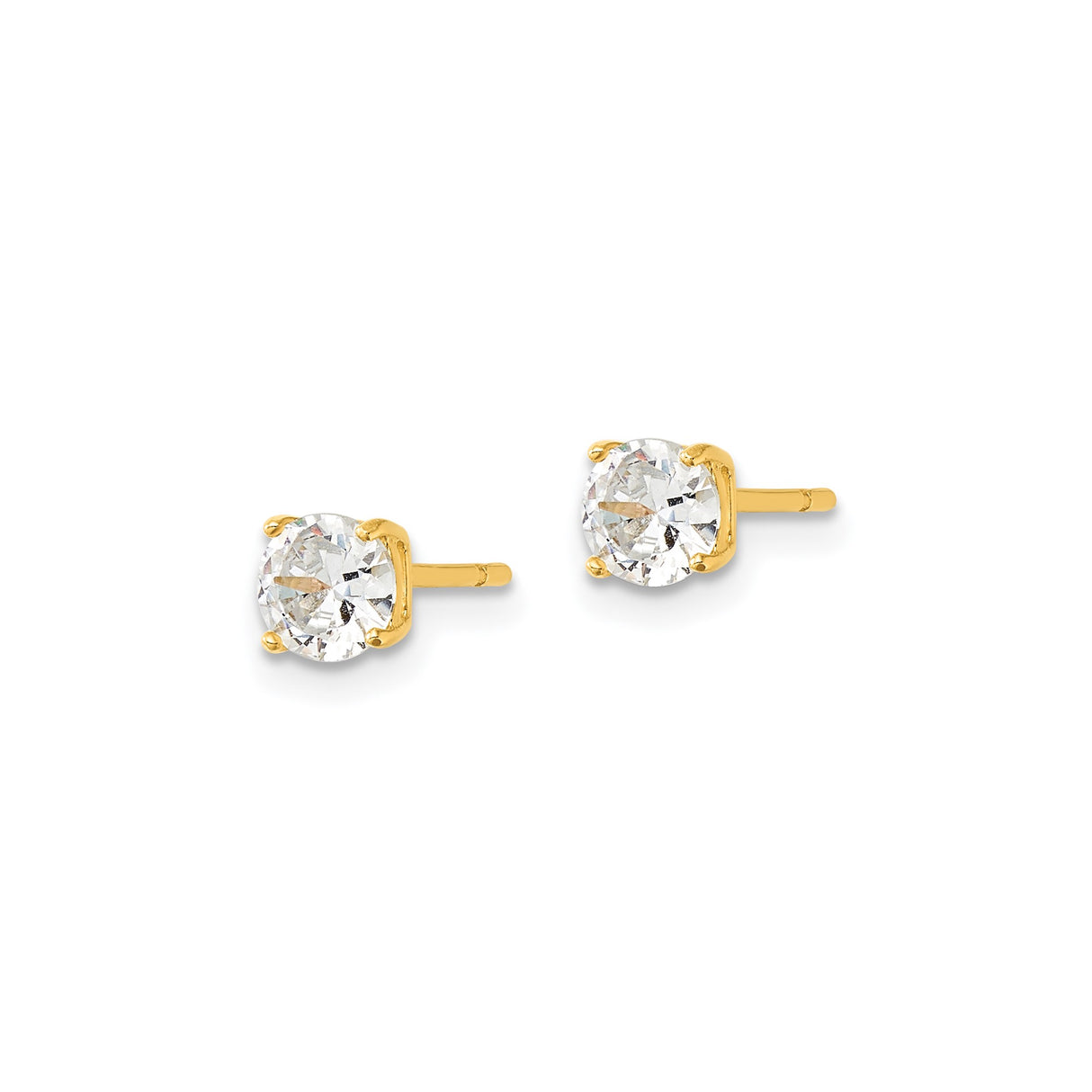 Sterling Silver Stud Earrings with Round Cubic Zirconia, Four Prong Setting, Minimalist Style