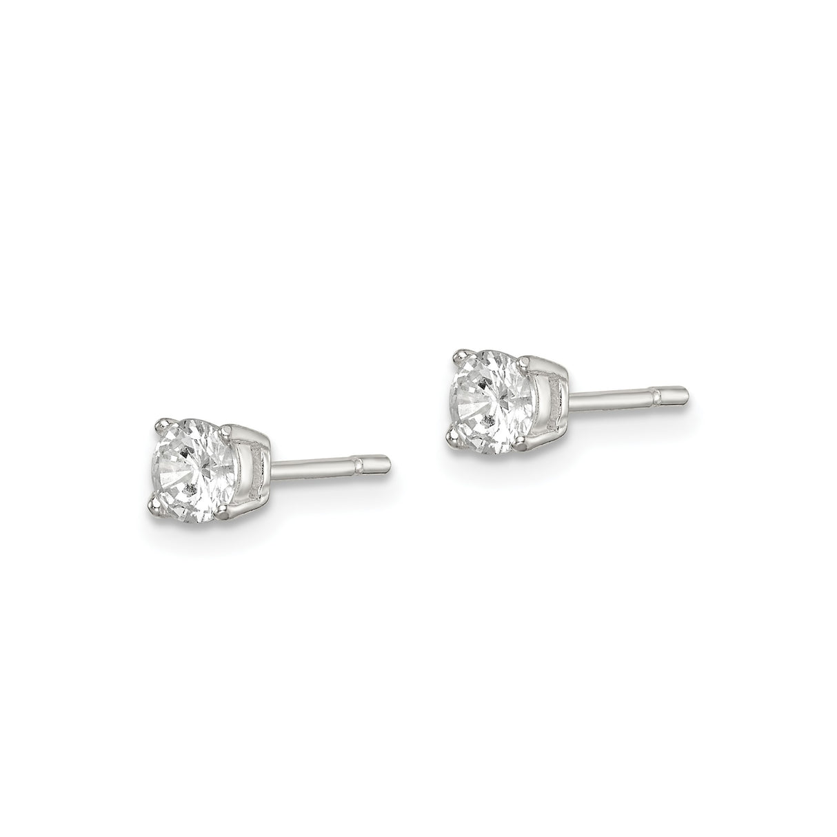 Sterling Silver Stud Earrings with Round Cubic Zirconia, Classic Four Prong Setting