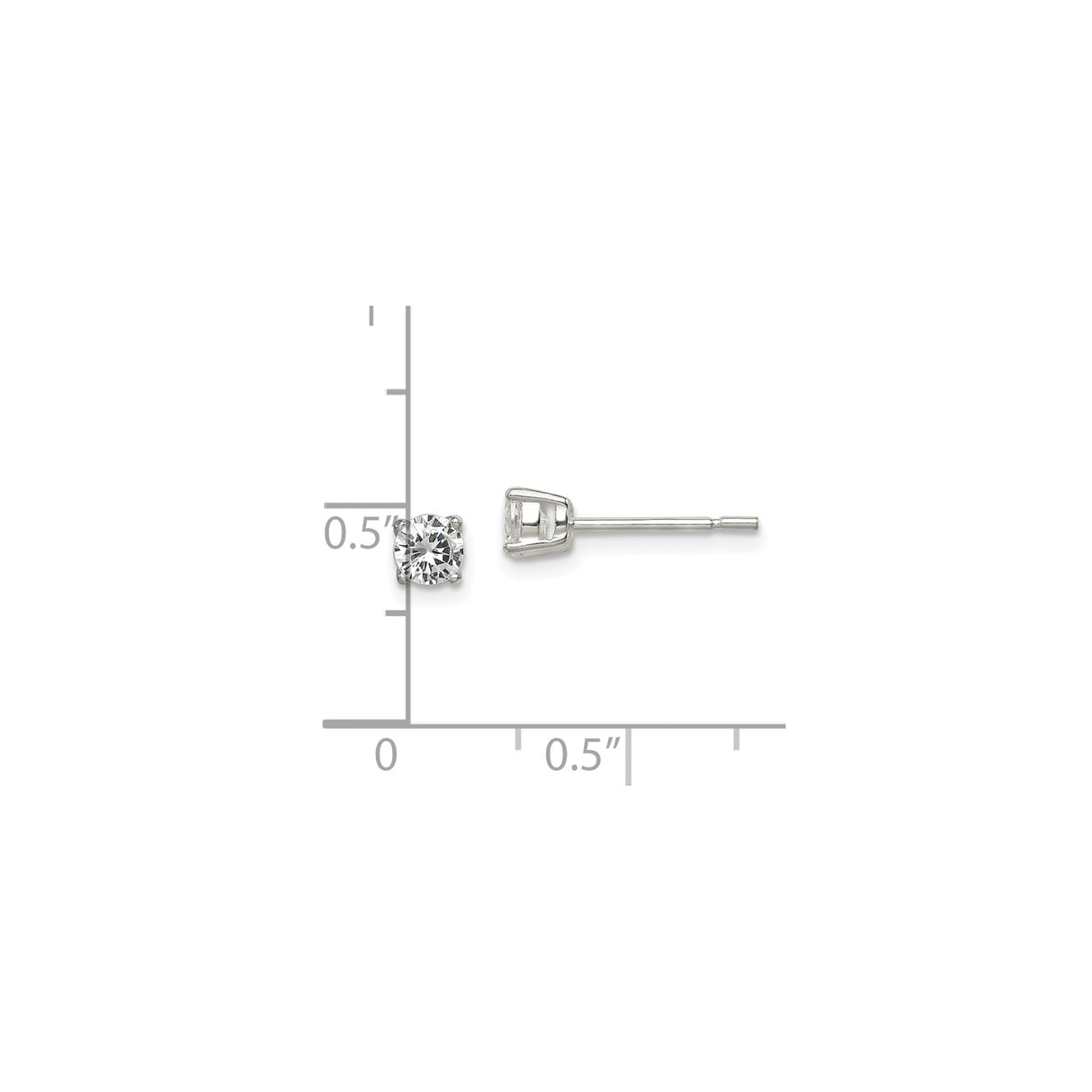 Sterling Silver Stud Earrings with Round Cubic Zirconia, Classic Four Prong Setting