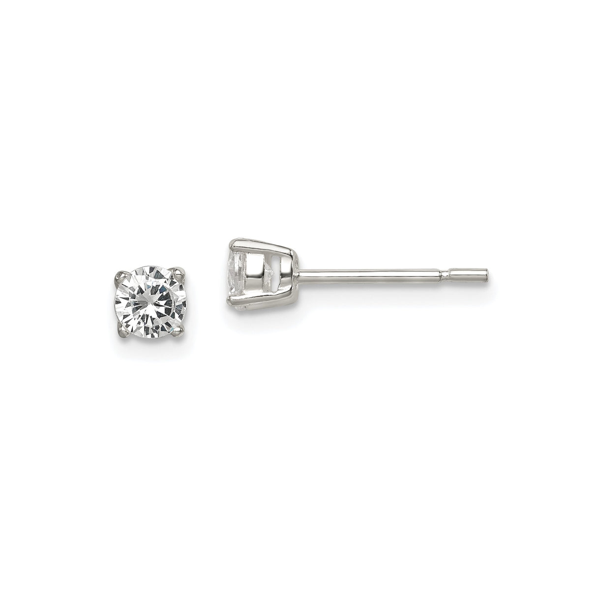 Sterling Silver Stud Earrings with Round Cubic Zirconia, Classic Four Prong Setting