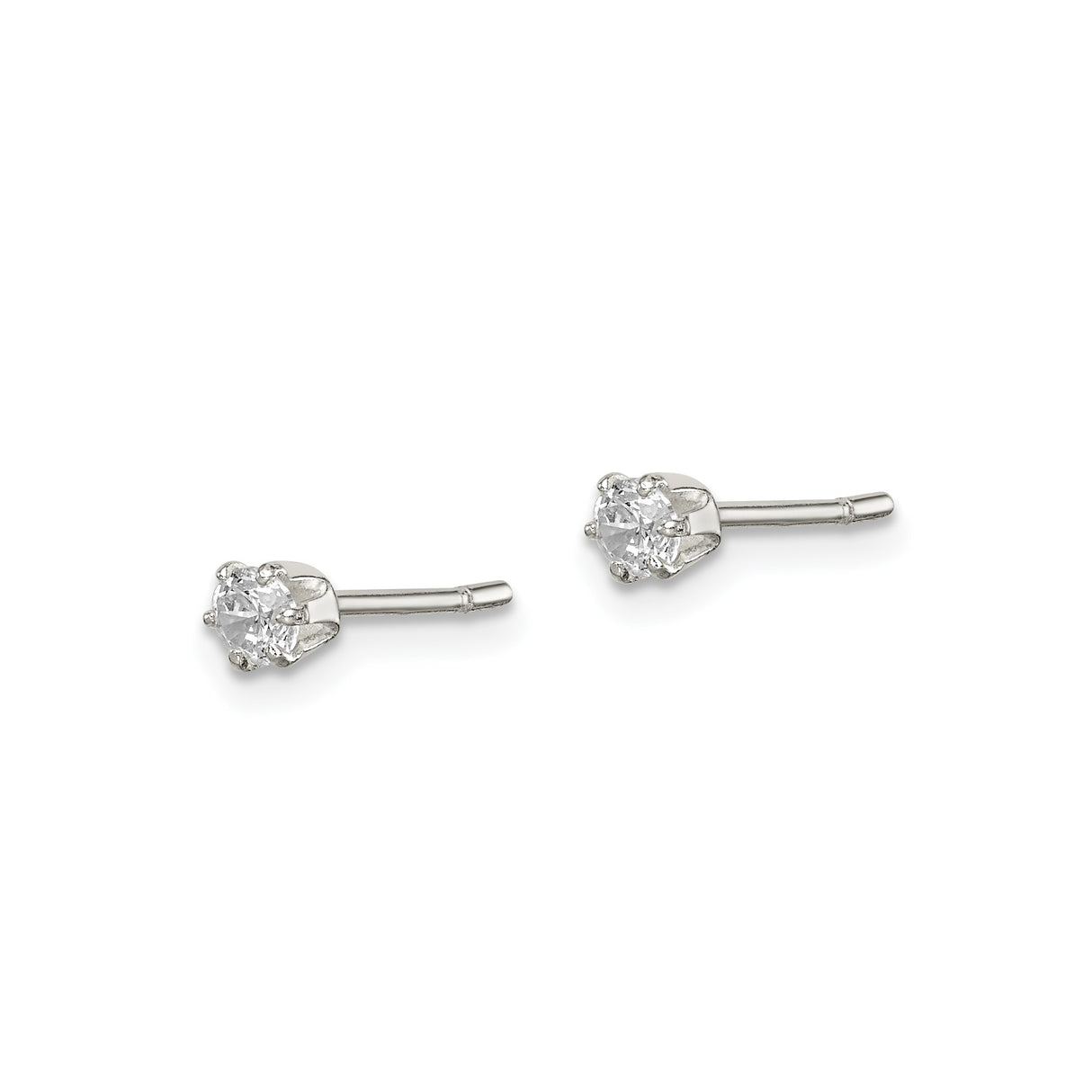 Sterling Silver Stud Earrings with Round Cut Cubic Zirconia, Classic Six Prong Setting