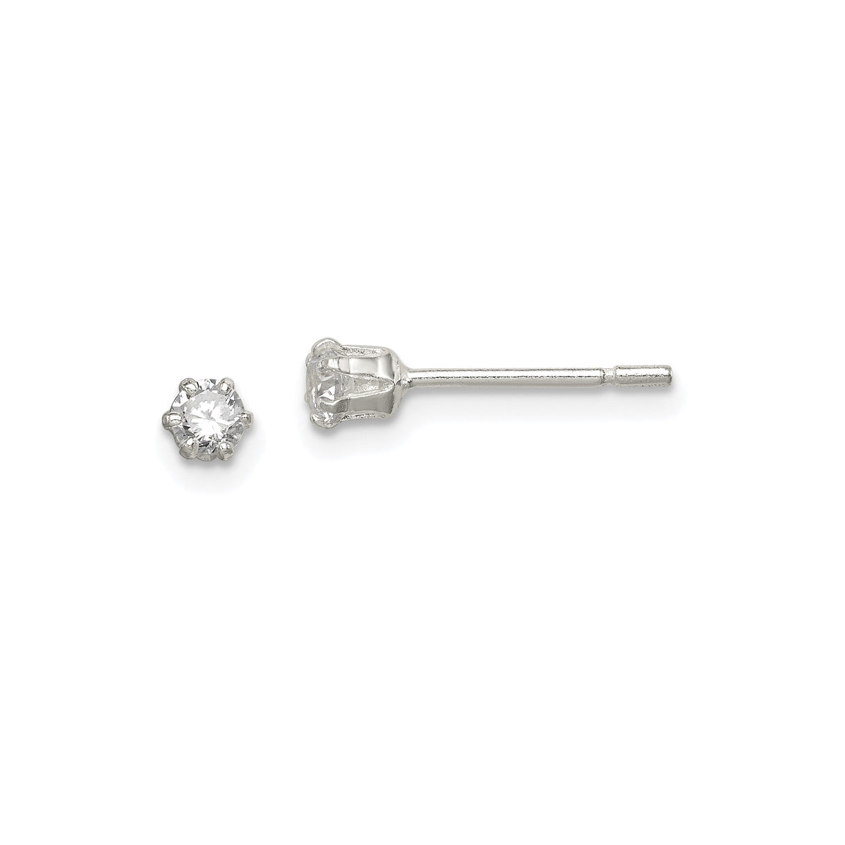 Sterling Silver Stud Earrings with Round Cut Cubic Zirconia, Classic Six Prong Setting