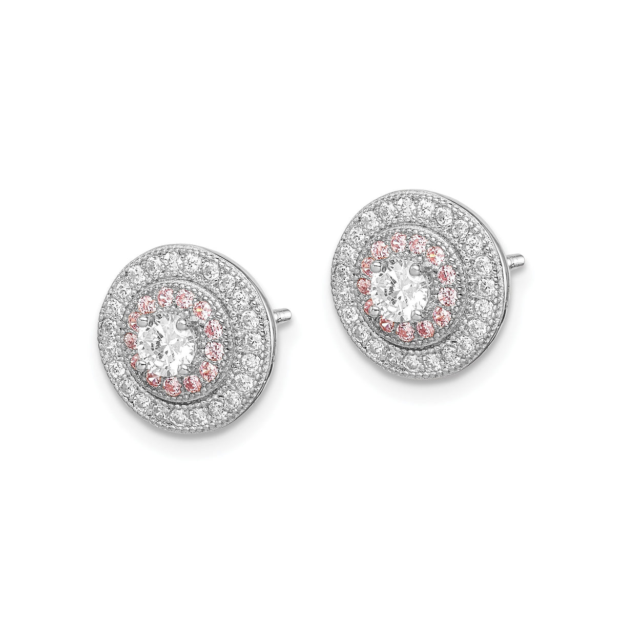 Sterling Silver Halo Stud Earrings with Cubic Zirconia and Rose Accents