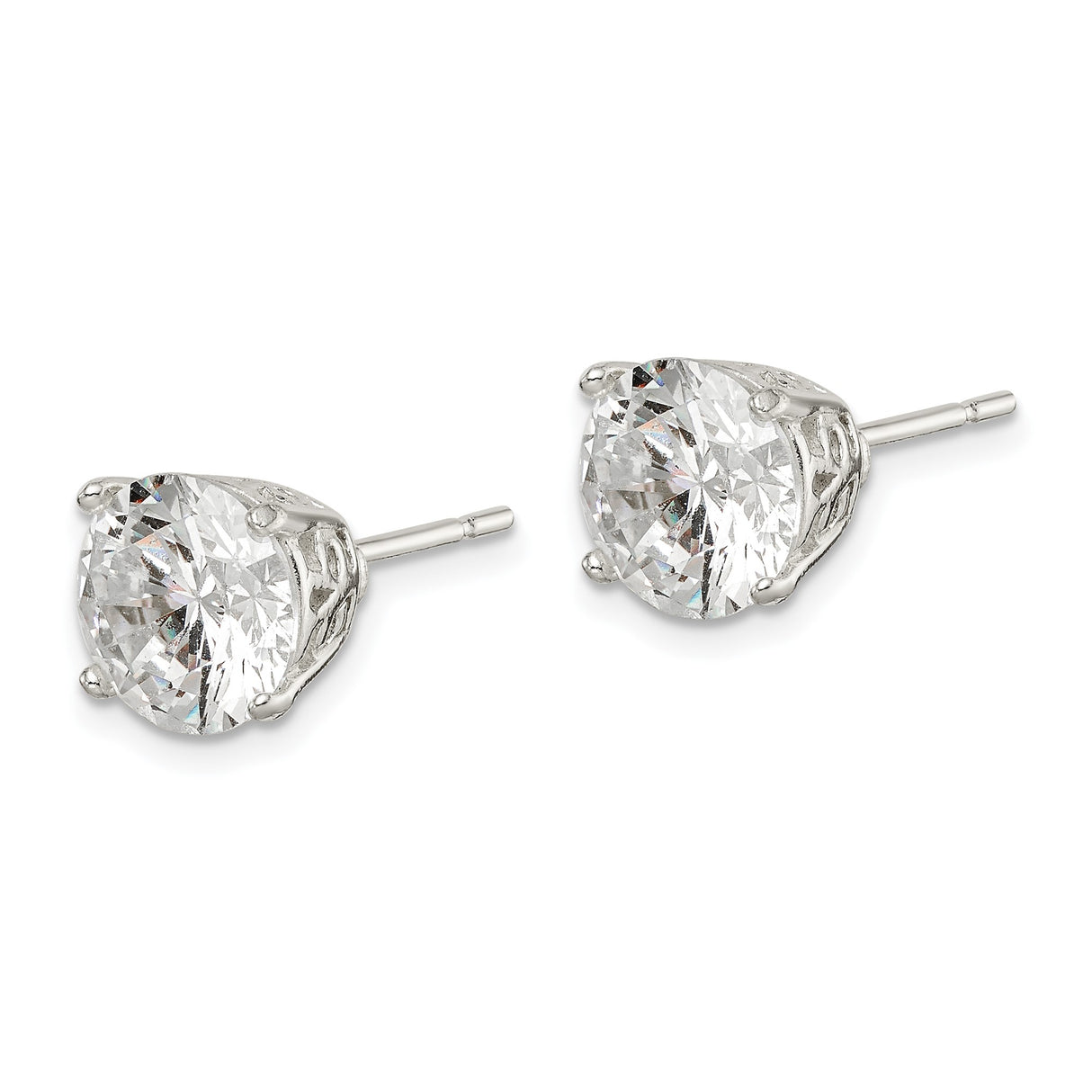 Sterling Silver Stud Earrings with Round Cut Cubic Zirconia, Classic Four Prong Solitaire Style