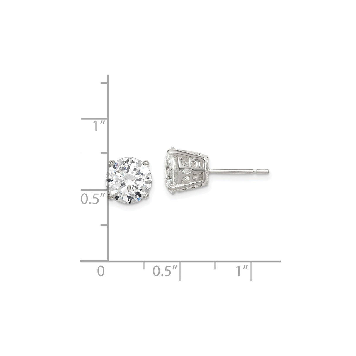 Sterling Silver Stud Earrings with Round Cut Cubic Zirconia, Classic Four Prong Solitaire Style