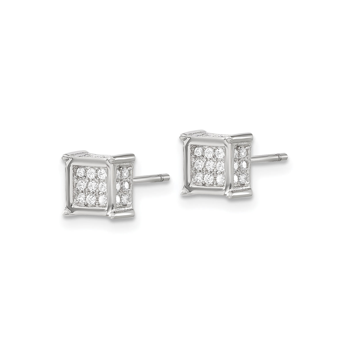 Sterling Silver Stud Earrings with Round Cut Cubic Zirconia in Prong Set Cluster Design